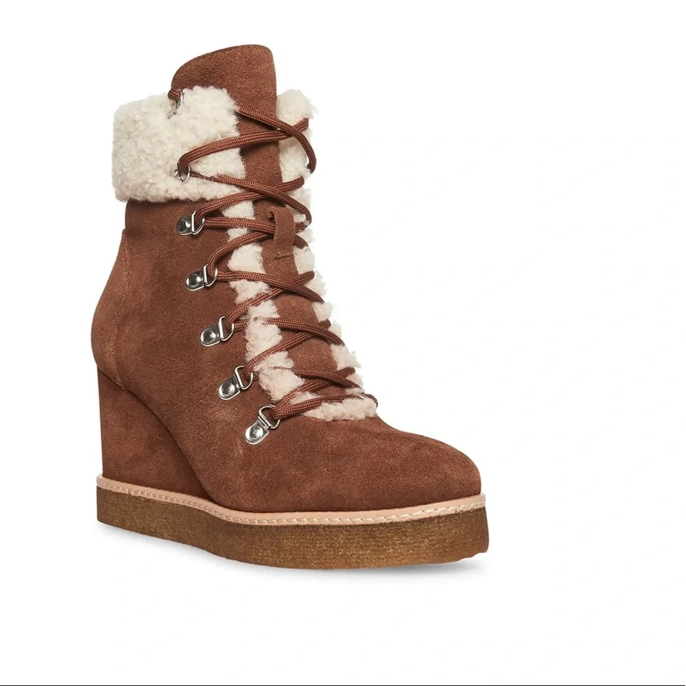 Steve Madden Marcel Wedge Suede Bootie Faux‎ Shearling
